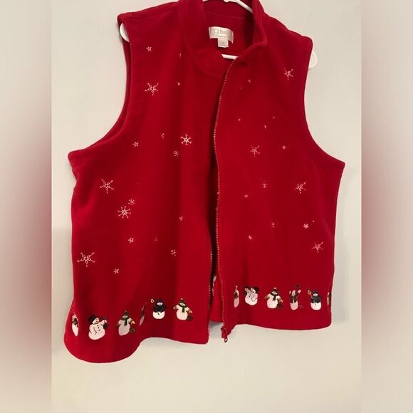 VTG Snowman Snowflake Vest Jacket Winter Vest Warm Embroidered Red White 2X - Picture 3 of 13